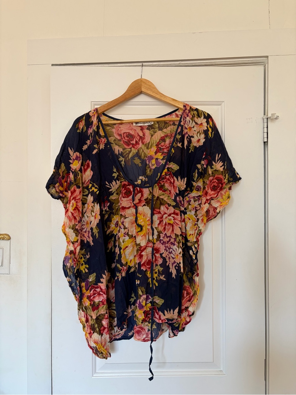 Beautiful cotton Navy Floral Tie-Front Women's Blouse